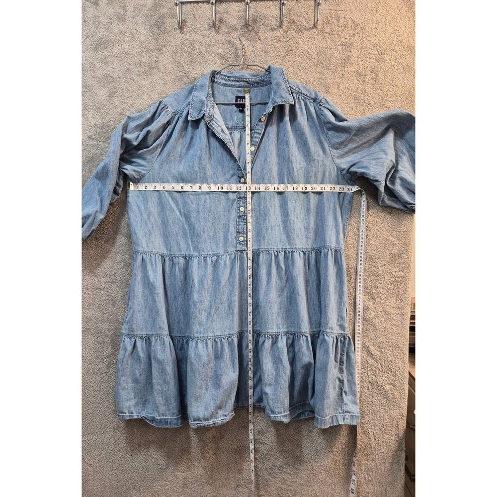 Gap Womens XXL Blue Denim Tiered Mini Dress Long Sleeve Cotton Button Down Light - Picture 5 of 6